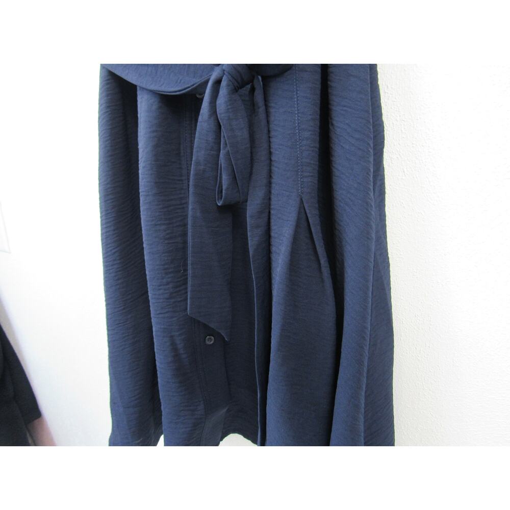 DKNY Size 16 Sleeveless Navy Blue Button Down Shirt Dress Mini Belted V Neck - Picture 4 of 8